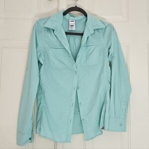North Face Women's Long Sleep Button Down Shirt Lightweight Blue
